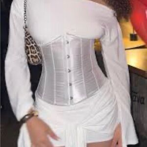 White Corset Dress Set | Size Small | Ruched Mini w/ Detachable Corset | New